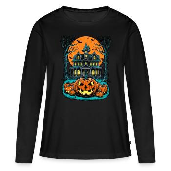 Maison hantée effrayante Villa hantée effrayante - T-shirt manches longues Premium bio Femme - noir - Devant - Julia (174cm)