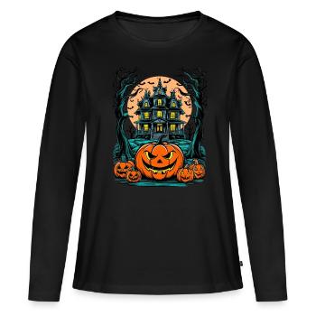 Maison hantée effrayante Villa hantée effrayante - T-shirt manches longues Premium bio Femme - noir - Devant - Julia (174cm)