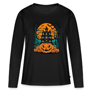 Maison hantée effrayante Villa hantée effrayante - T-shirt manches longues Premium bio Femme - noir - Devant - Julia (174cm)