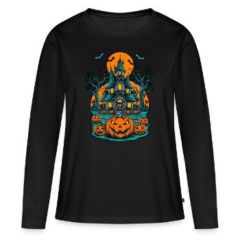 Maison hantée effrayante Villa hantée effrayante - T-shirt manches longues Premium bio Femme - noir - Devant - Julia (174cm)