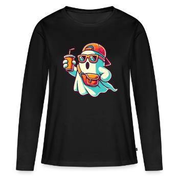 Boo-Jee Gespenst Lustiger Modischer Geist - Frauen Premium Bio Langarmshirt - Schwarz - Vorne - Julia (174cm)