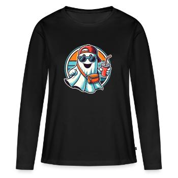 Boo-Jee Gespenst Lustiger Modischer Geist - Frauen Premium Bio Langarmshirt - Schwarz - Vorne - Julia (174cm)