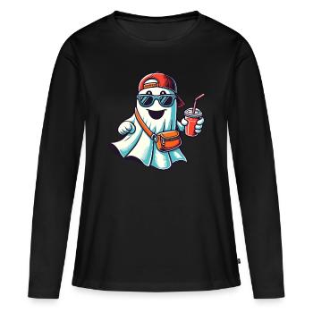 Boo-Jee Gespenst Lustiger Modischer Geist - Frauen Premium Bio Langarmshirt - Schwarz - Vorne - Julia (174cm)