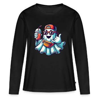 Boo-Jee Gespenst Lustiger Modischer Geist - Frauen Premium Bio Langarmshirt - Schwarz - Vorne - Julia (174cm)