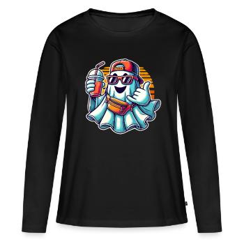 Boo-Jee Gespenst Lustiger Modischer Geist - Frauen Premium Bio Langarmshirt - Schwarz - Vorne - Julia (174cm)