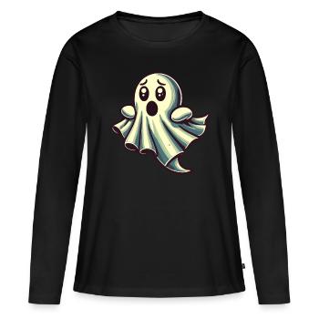 fantôme effrayé drôle fantôme design - T-shirt manches longues Premium bio Femme - noir - Devant - Julia (174cm)
