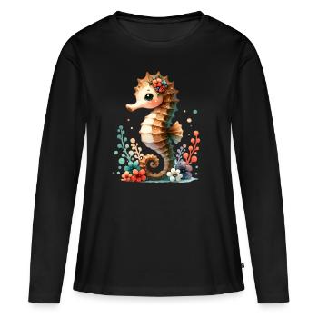 Hippocampe Hippocampe - T-shirt manches longues Premium bio Femme - noir - Devant - Julia (174cm)