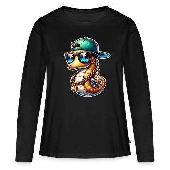 Hippocampe Hippocampe - T-shirt manches longues Premium bio Femme - noir - Devant - Julia (174cm)
