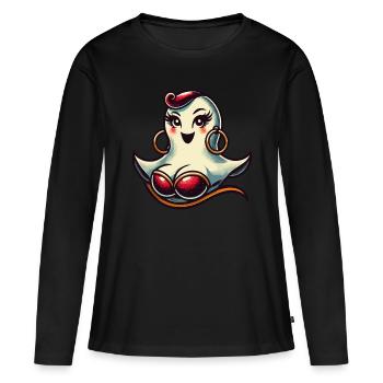 Drôle Glamour Goule Flashy Halloween - T-shirt manches longues Premium bio Femme - noir - Devant - Julia (174cm)