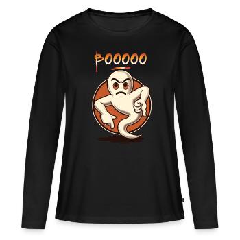 Booing Ghost Drôle Ghost Design Jeu de Mots - T-shirt manches longues Premium bio Femme - noir - Devant - Julia (174cm)