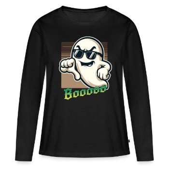 Booing fantôme drôle fantôme Halloween design - T-shirt manches longues Premium bio Femme - noir - Devant - Julia (174cm)
