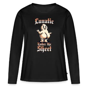 Lunatique sous la feuille Funny Ghost Design - T-shirt manches longues Premium bio Femme - noir - Devant - Julia (174cm)