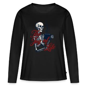 Unheimliche Verkleidung Lustiger Kaffeeliebhaber - Frauen Premium Bio Langarmshirt - Schwarz - Vorne - Julia (174cm)
