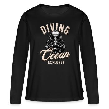 Taucher Ocean Explorer - Frauen Premium Bio Langarmshirt - Schwarz - Vorne - Julia (174cm)