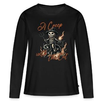 Halloween: A scary one with the cat - Women's Premium Organic Long Sleeve Shirt - black - Front - Julia (174cm)