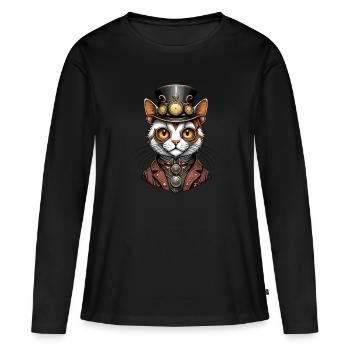 Steampunk cat - Women's Premium Organic Long Sleeve Shirt - black - Front - Julia (174cm)