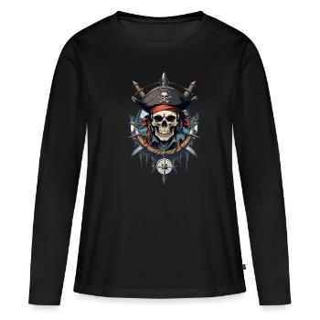 Drapeaux de pirate crâne Jolly Roger costume de pirate - T-shirt manches longues Premium bio Femme - noir - Devant - Julia (174cm)
