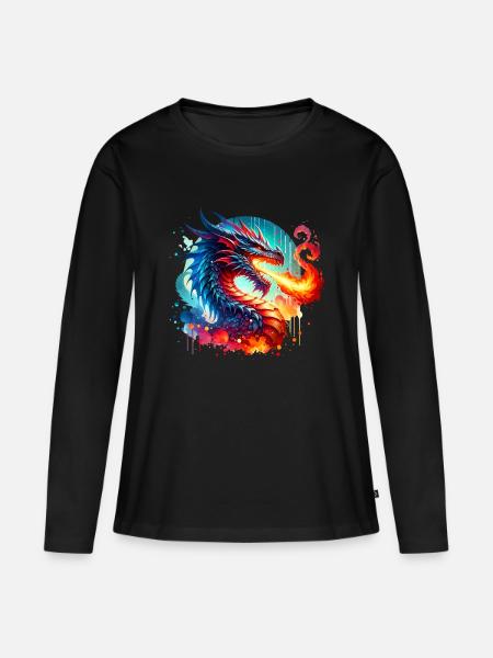 Drache - Frauen Premium Bio Langarmshirt - Schwarz
