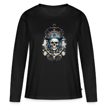 Drapeaux de pirate crâne Jolly Roger costume de pirate - T-shirt manches longues Premium bio Femme - noir - Devant - Julia (174cm)