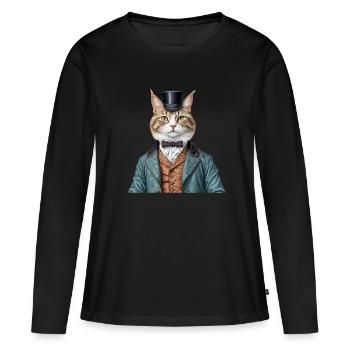 Viktorianische Herrenkatze - Frauen Premium Bio Langarmshirt - Schwarz - Vorne - Julia (174cm)