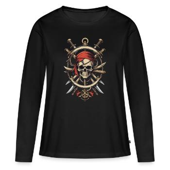 Drapeaux de pirate crâne Jolly Roger costume de pirate - T-shirt manches longues Premium bio Femme - noir - Devant - Julia (174cm)