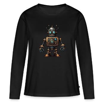 Robot steampunk - T-shirt manches longues Premium bio Femme - noir - Devant - Julia (174cm)