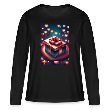 Un cadeau et beaucoup de cœurs - T-shirt manches longues Premium bio Femme - noir - Devant - Julia (174cm)