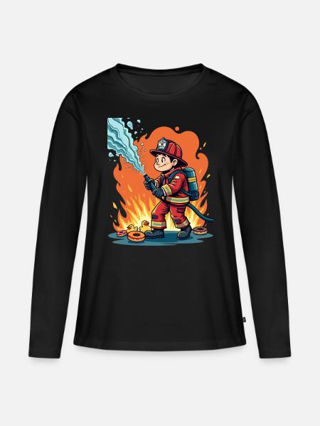 Feuerwehrmann Humor – Gummienten und Donuts Design - Frauen Premium Bio Langarmshirt - Schwarz