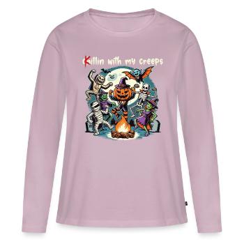 Halloween Spaß Mit Meinen Creeps - Frauen Premium Bio Langarmshirt - Altrosa - Vorne - Julia (174cm)