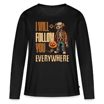 Halloween Gruseliger Hund Begleiter - Frauen Premium Bio Langarmshirt - Schwarz - Vorne - Julia (174cm)