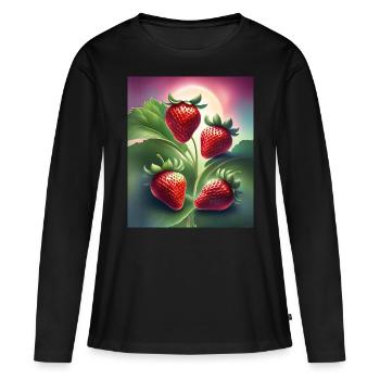 Vier leckere Erdbeeren - Frauen Premium Bio Langarmshirt - Schwarz - Vorne - Julia (174cm)