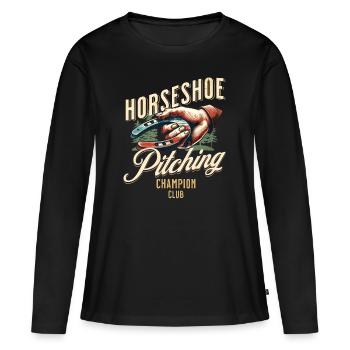 Lancer de fer à cheval Lancer de fer à cheval - T-shirt manches longues Premium bio Femme - noir - Devant - Julia (174cm)
