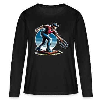 Lancer de fer à cheval Lancer de fer à cheval - T-shirt manches longues Premium bio Femme - noir - Devant - Julia (174cm)