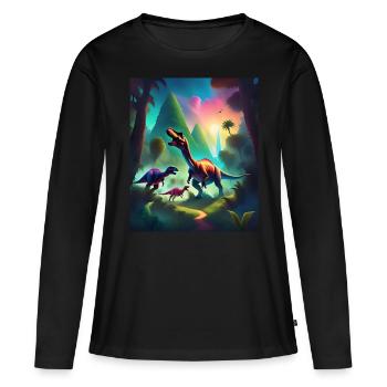 Conception de t-shirt dinosaures graphiques colorés - T-shirt manches longues Premium bio Femme - noir - Devant - Julia (174cm)