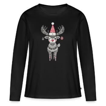 Weihnachtlicher Rentier-Zauber Im Vintage-Stil - Frauen Premium Bio Langarmshirt - Schwarz - Vorne - Julia (174cm)