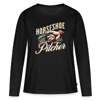 Lancer de fer à cheval Lancer de fer à cheval - T-shirt manches longues Premium bio Femme - noir - Devant - Julia (174cm)