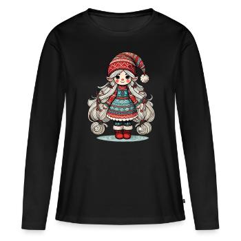 Weihnachten Gnom Frau Festliches Wichtel Mädchen - Frauen Premium Bio Langarmshirt - Schwarz - Vorne - Julia (174cm)