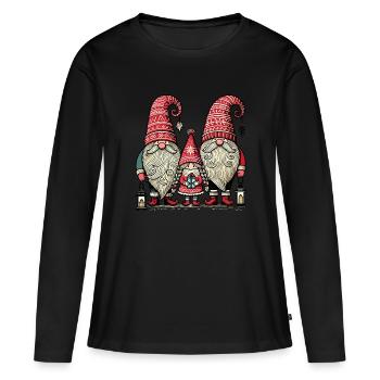 Weihnachtliche Gnome Süße Wichtel Zwerge - Frauen Premium Bio Langarmshirt - Schwarz - Vorne - Julia (174cm)