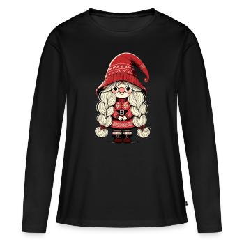 Weihnachtlicher Gnom Wichtel Mädchen - Frauen Premium Bio Langarmshirt - Schwarz - Vorne - Julia (174cm)