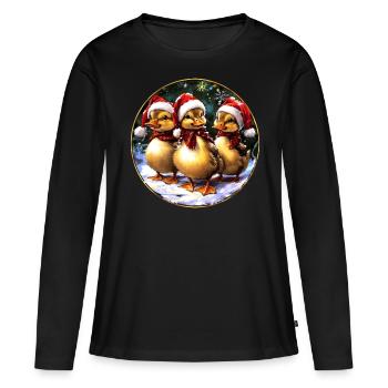 Entchen Weihnachtsmann - Frauen Premium Bio Langarmshirt - Schwarz - Vorne - Julia (174cm)