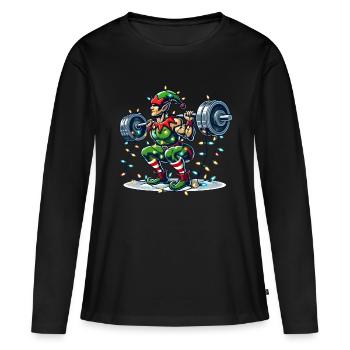 Entraînement d’haltères elfes de renforcement musculaire de Noël - T-shirt manches longues Premium bio Femme - noir - Devant - Julia (174cm)