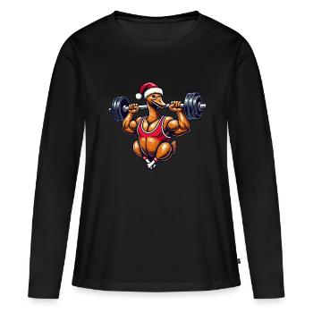 Funny Christmas Goose Bodybuilding Motif - Women's Premium Organic Long Sleeve Shirt - black - Front - Julia (174cm)