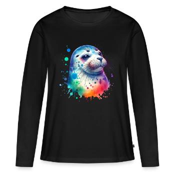 Robbe Seehund - Frauen Premium Bio Langarmshirt - Schwarz - Vorne - Julia (174cm)