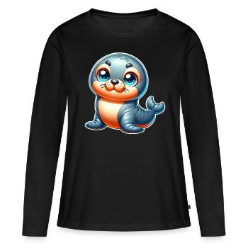 Robbe Seehund - Frauen Premium Bio Langarmshirt - Schwarz - Vorne - Julia (174cm)