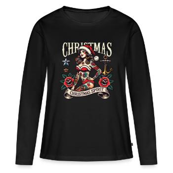 de Noël Streetwear Tattoo Esthétique - T-shirt manches longues Premium bio Femme - noir - Devant - Julia (174cm)