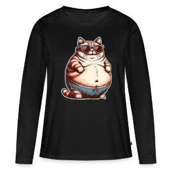 Dicke Katze - Frauen Premium Bio Langarmshirt - Schwarz - Vorne - Julia (174cm)