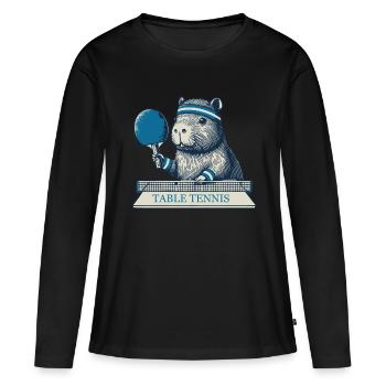 Capybara Table Tennis Fun with Table Tennis Racket - Women's Premium Organic Long Sleeve Shirt - black - Front - Julia (174cm)