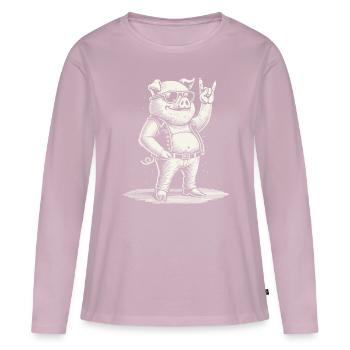Funny Rock Music Pig Retro Style - Women's Premium Organic Long Sleeve Shirt - dusky pink - Front - Julia (174cm)