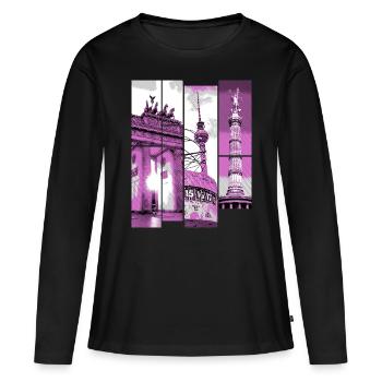 Berlin Skyline City Allemagne Collage Vintage - T-shirt manches longues Premium bio Femme - noir - Devant - Julia (174cm)