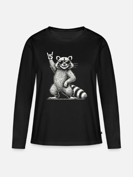 Lustiger Waschbär Rock Musik Retro Festival Vibe - Frauen Premium Bio Langarmshirt - Schwarz